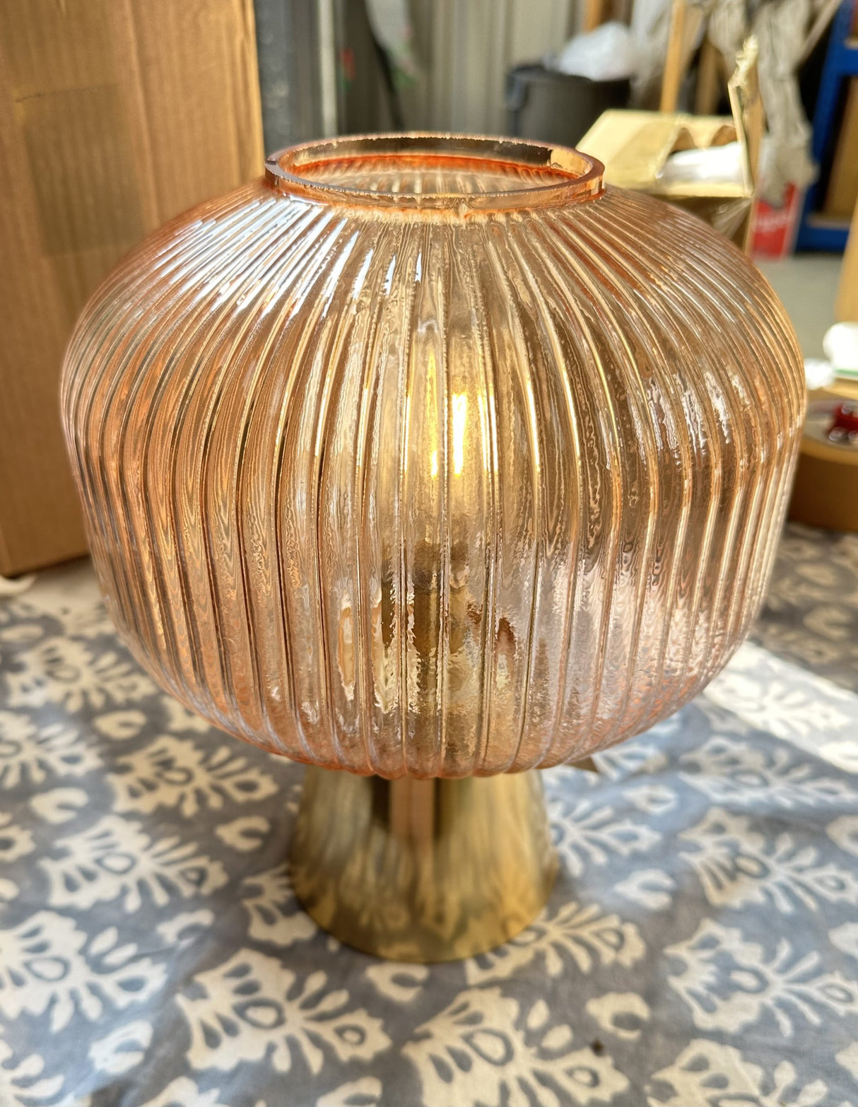 LED Glass Round Ridged Lamp - Amber