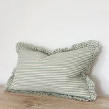 Darcy Ruffle Cotton Cushion 50x30cm – Sage Green Stripe