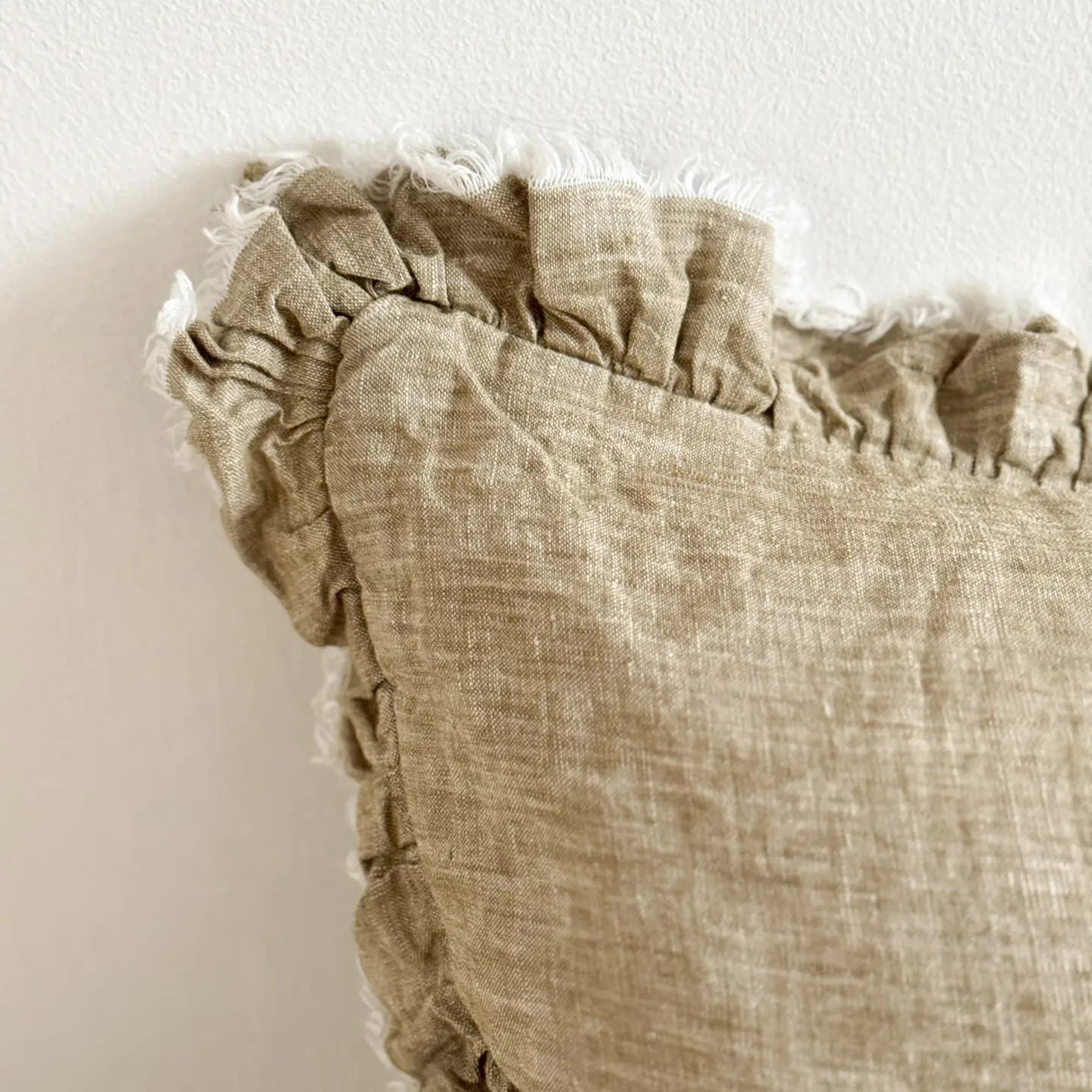 Hallie Ruffled Linen Cushion 50x30cm – Washed Olive