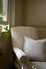 The Provence Ticking Stripe Washed Linen Cushion Olive 40cm