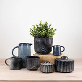 Navy Patterned Pot, 13.8cm