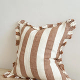 Hallie Ruffled Linen Cushion –Wide Rust Stripe 45cm