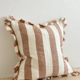 Hallie Ruffled Linen Cushion –Wide Rust Stripe 45cm