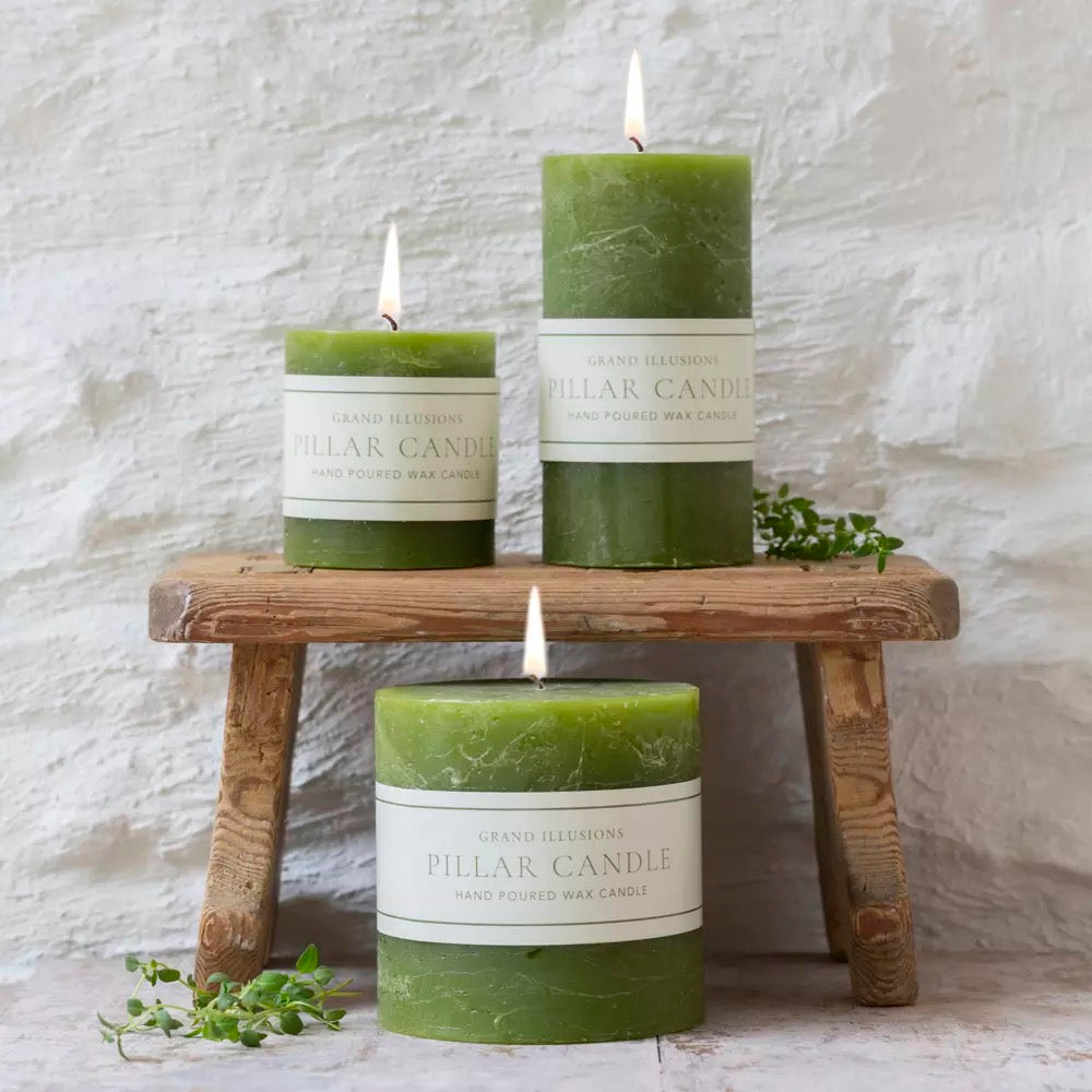 Rustic Pillar Candle Fern Green 100mm x 100mm