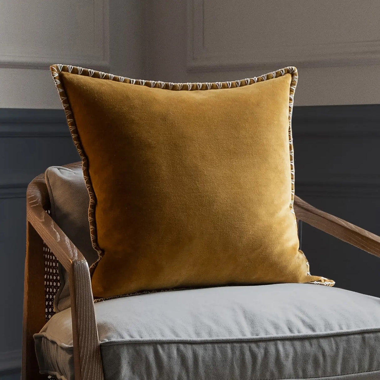 Stitch Embroidered Cushion Mustard - Voyage