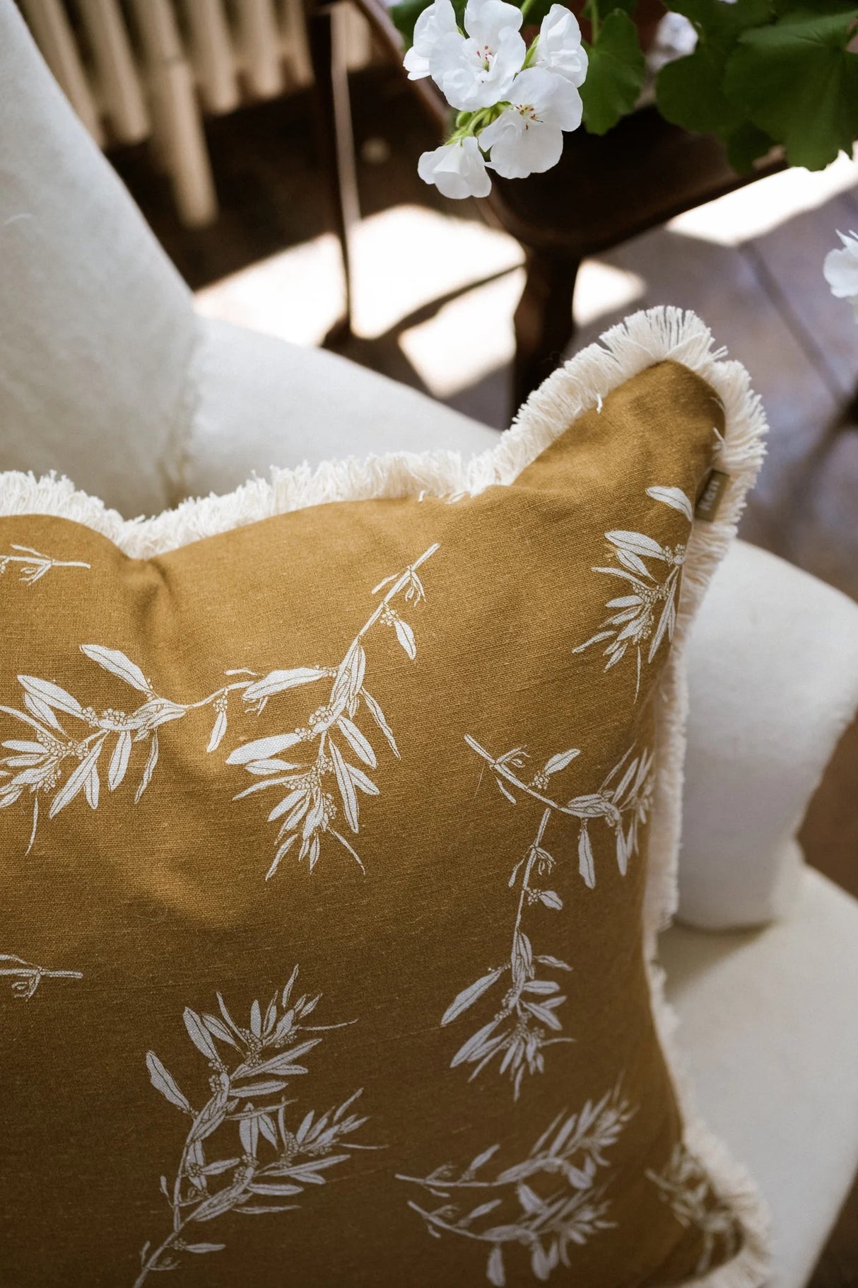 Olive Grove Print Cushion 50cm Mustard