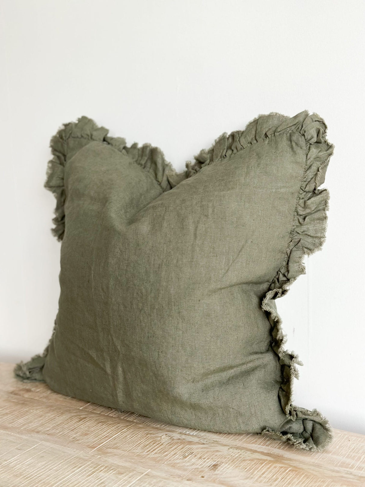 Hallie Olive Green Ruffle Cushion