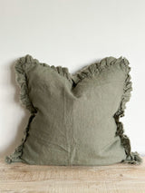Hallie Olive Green Ruffle Cushion