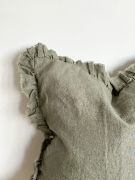 Hallie Olive Green Ruffle Cushion
