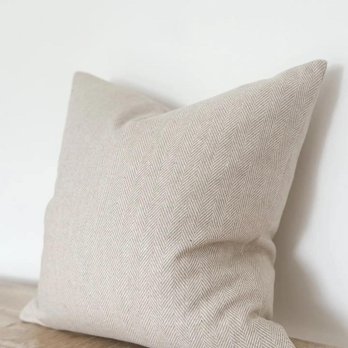 Tia Wool Cushion - Cream Herringbone 45cm