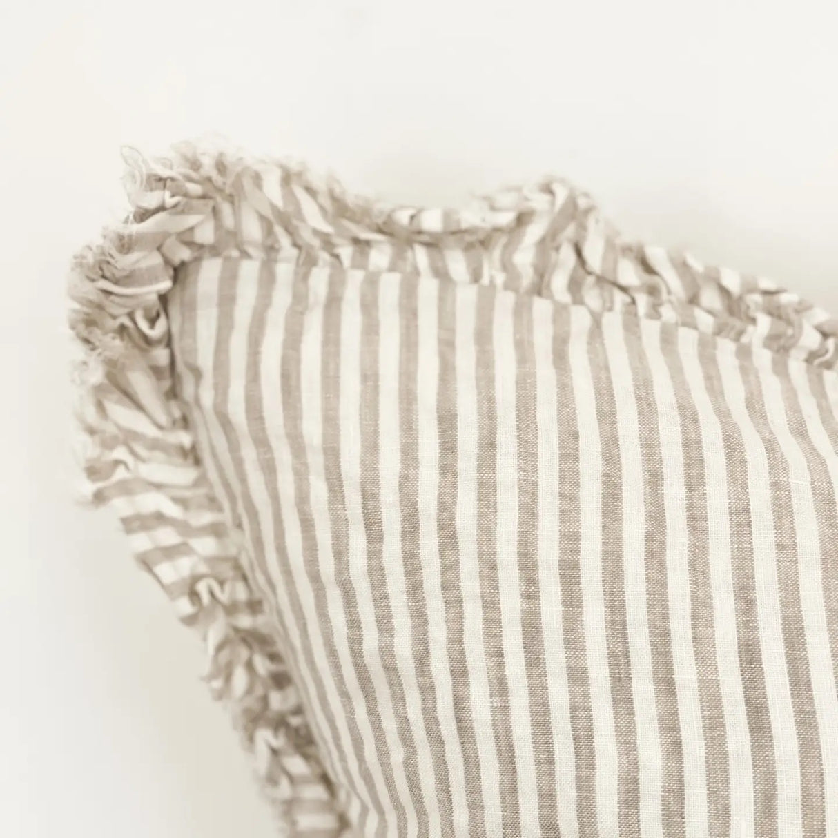 Hallie Ruffled Linen Cushion – Natural Beige 45cm