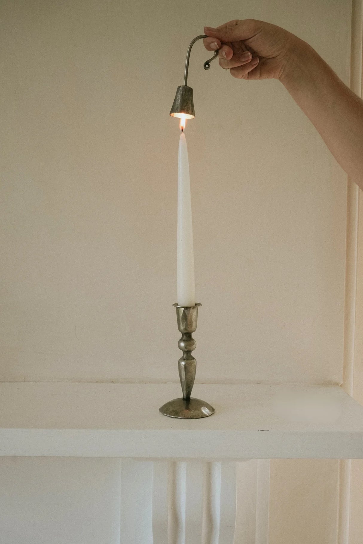 Curved Antique Silver Candle Snuffer (in Cotton bag)