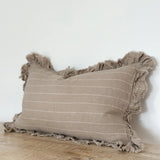 Hallie Ruffled Stone washed Linen Cushion – Natural Beige Stripe 30x50cm