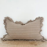 Hallie Ruffled Stone washed Linen Cushion – Natural Beige Stripe 30x50cm