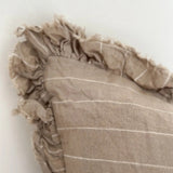 Hallie Ruffled Stone washed Linen Cushion – Natural Beige Stripe 30x50cm