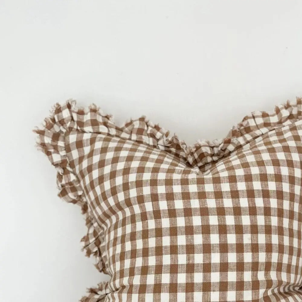 Hallie Brown Gingham Ruffle Cushion/2 sizes