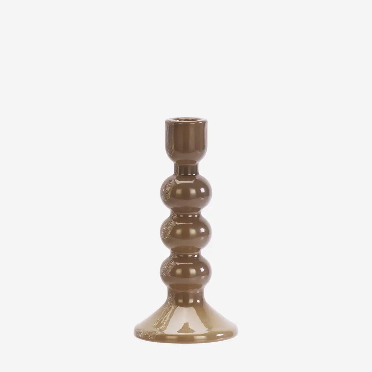 GLASS CANDLE HOLDER S/2 TAUPE