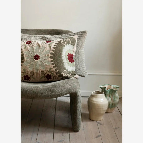 QUILTED VELVET CUSHION COVER - LIGHT GREEN GREY