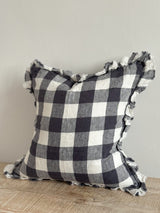 Hallie Navy Check Ruffle Cushion 50×30cm