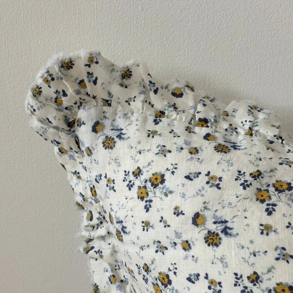 Hallie Blue Ditsy Floral Ruffle Cushion