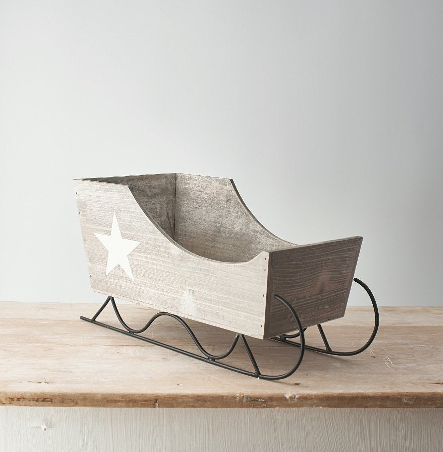 GREY WOOD SLEIGH, 45CM
