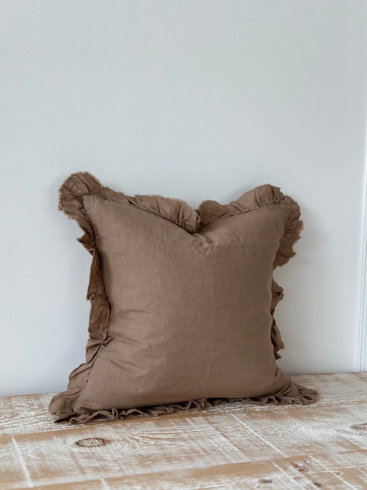 Hallie Coffee Brown Ruffle Cushion 45cm