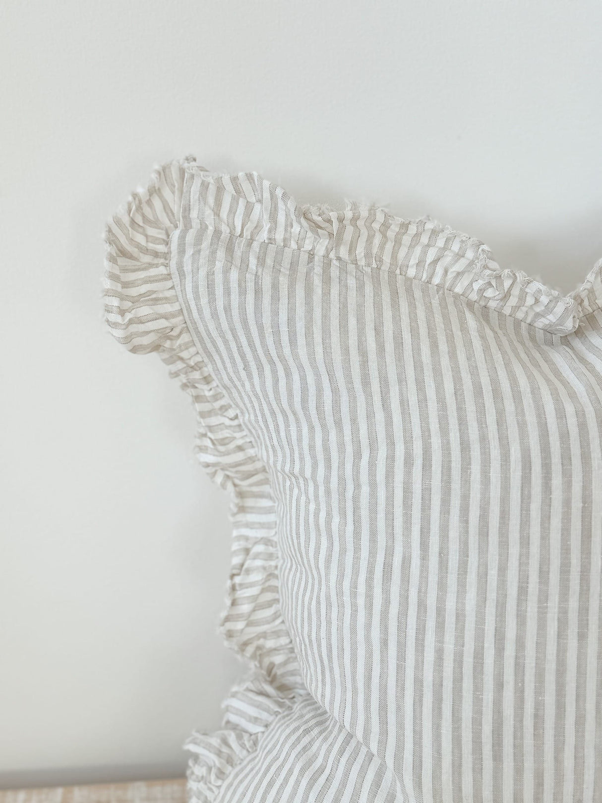 Hallie Natural Stripe Ruffle Cushion 2 sizes