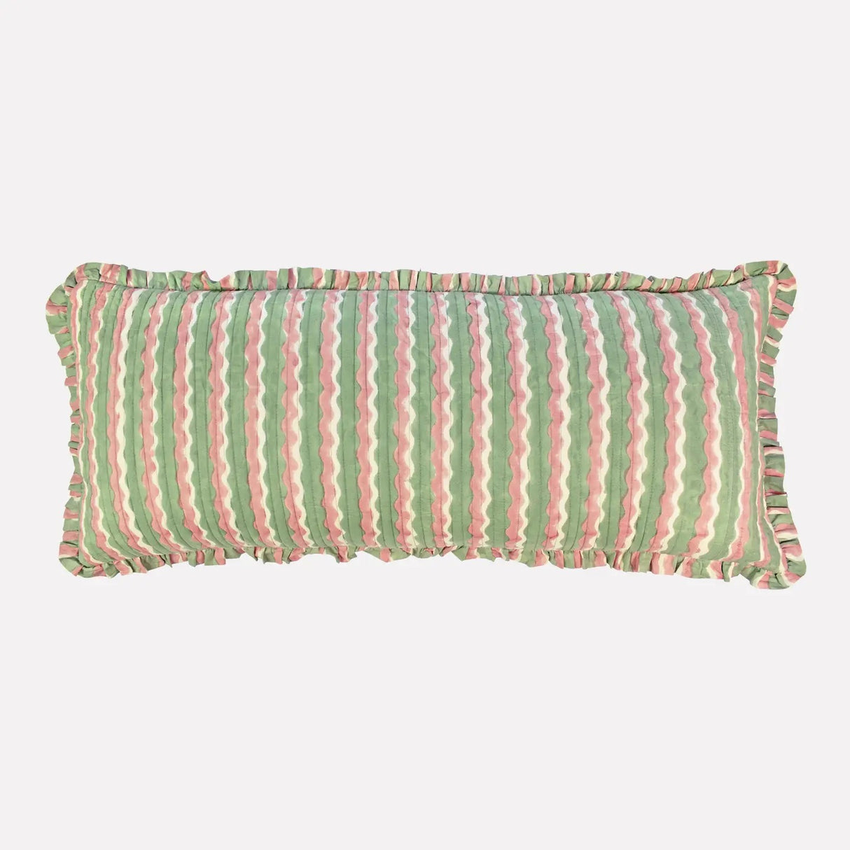Cotton Quilted Frill Cushion | Whirly | Mint | 3 sizes