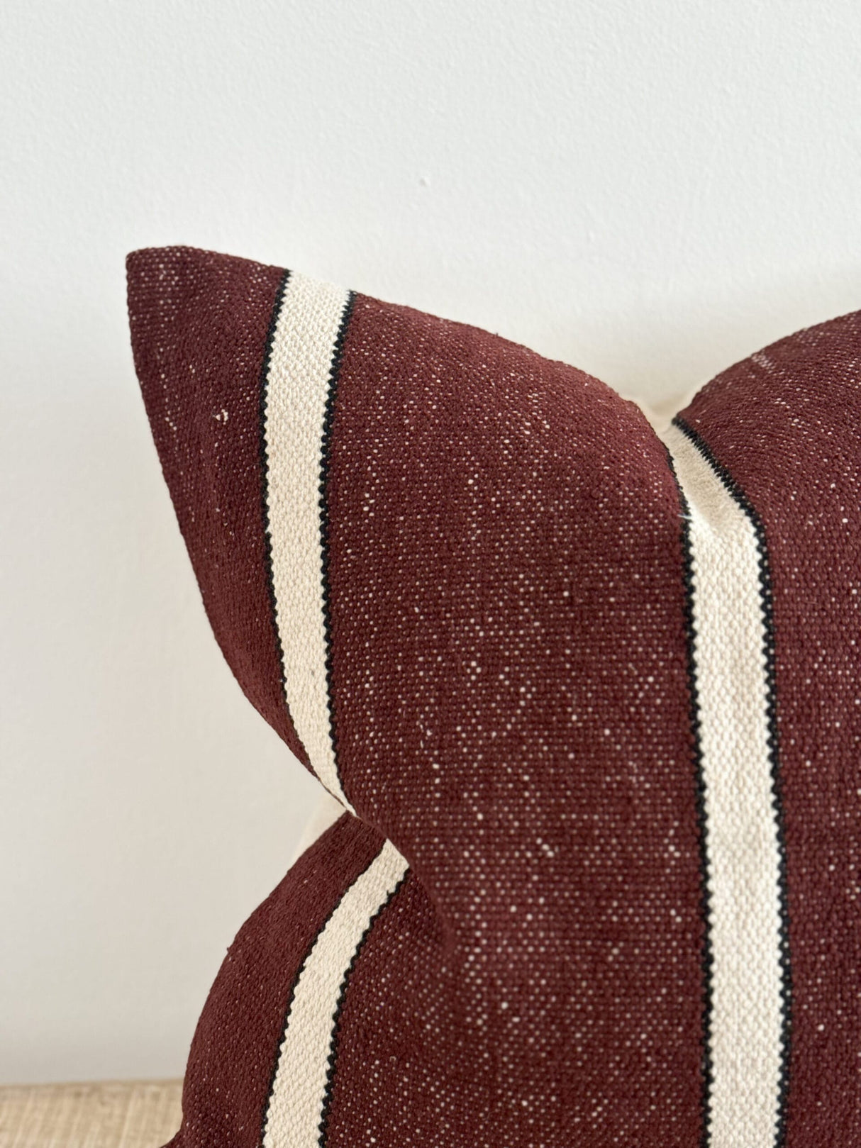 India Plum, Black & Cream Stripe Cushion - 2 sizes
