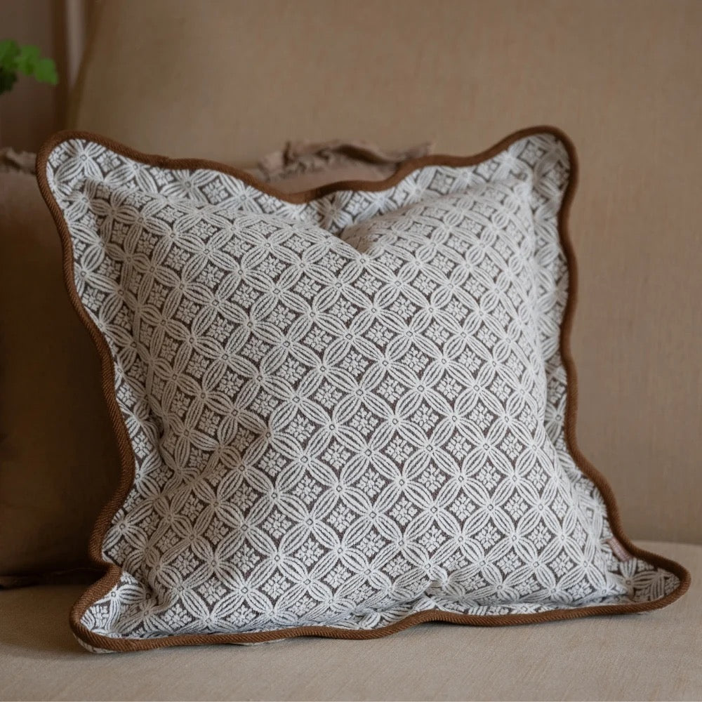 Chloe Brown Print Scalloped Edge Cushion 45cm