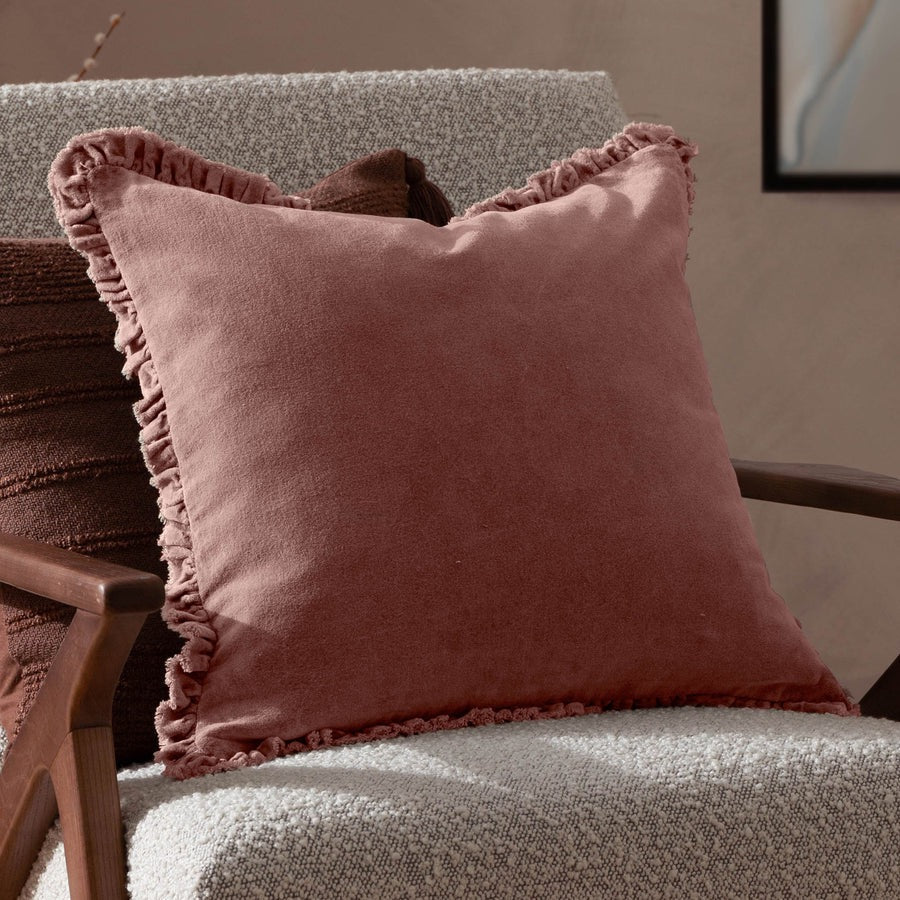 Bertie Washed Cotton Velvet Cushion Rosewood