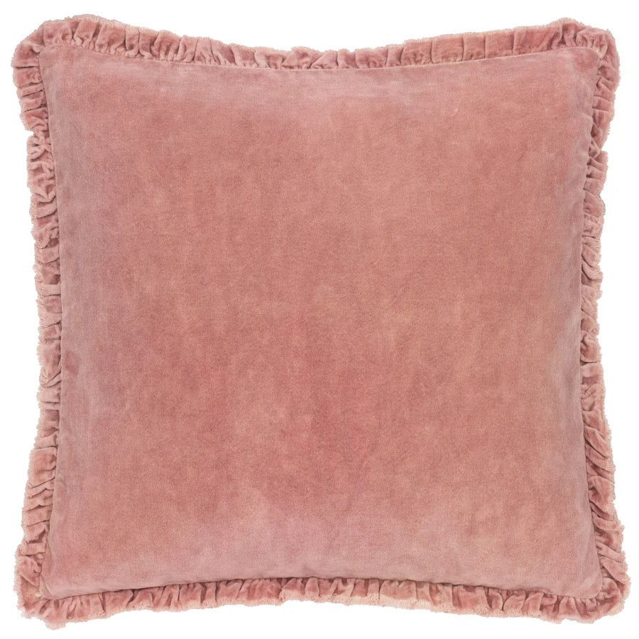Bertie Washed Cotton Velvet Cushion Rosewood