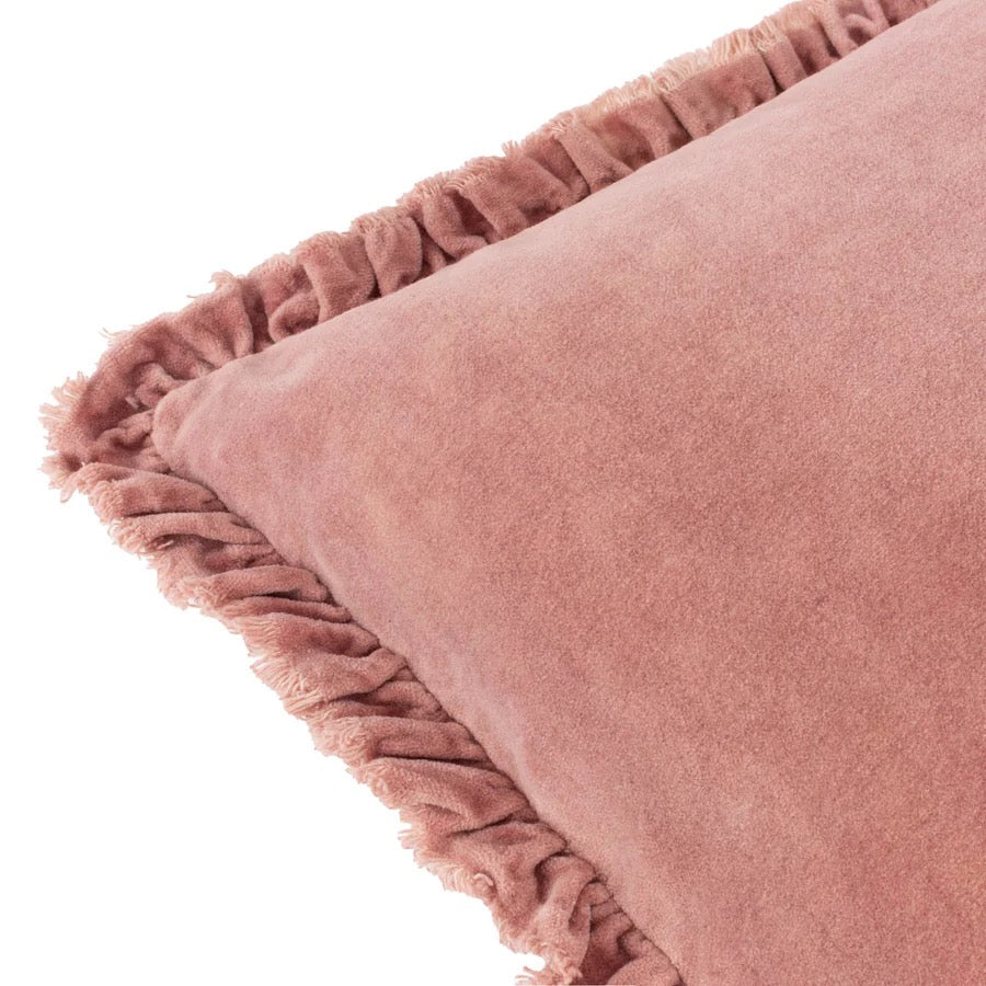 Bertie Washed Cotton Velvet Cushion Rosewood
