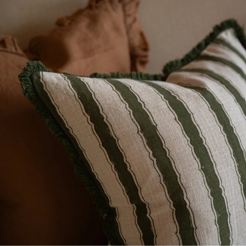 Sadie Vintage Olive Stripe Cushion 45cm