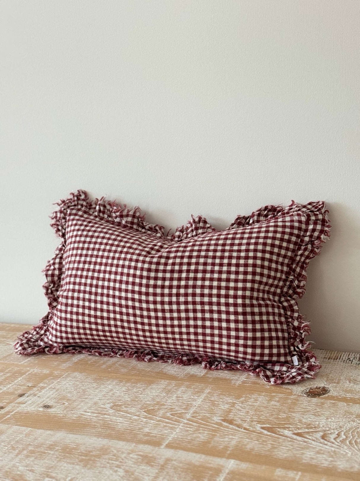 Hallie Red Gingham Ruffle Cushion 50×30
