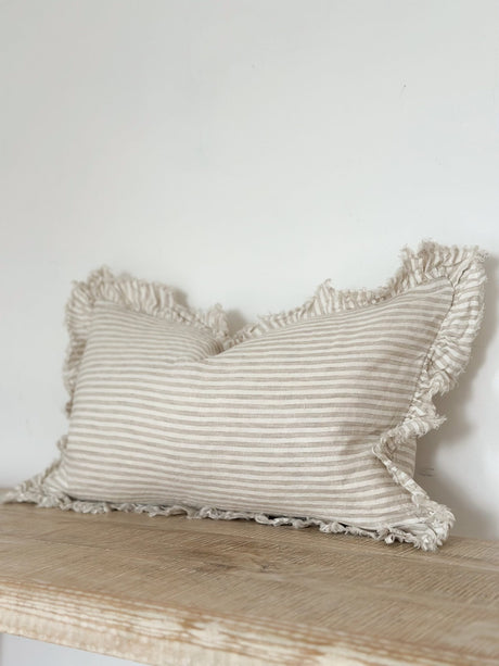 Hallie Natural Stripe Ruffle Cushion 2 sizes