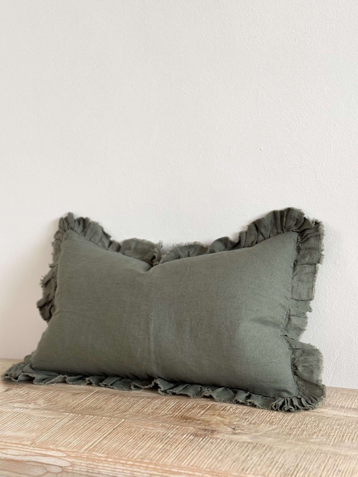 Hallie Khaki Ruffle Cushion 50×30