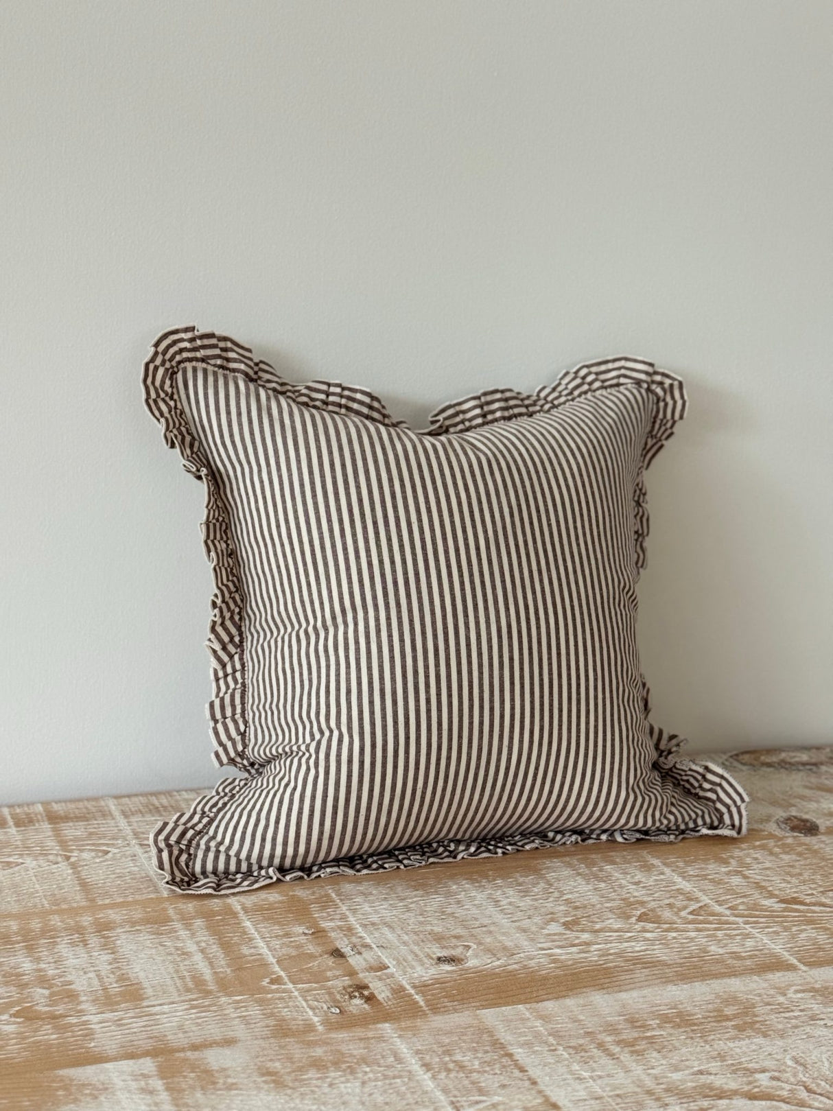Darcy Dark Brown Stripe Ruffle Cushion