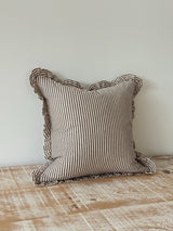 Darcy Dark Brown Stripe Ruffle Cushion