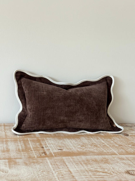 Chloe Dark Brown Scalloped Edge Cushion 50×30