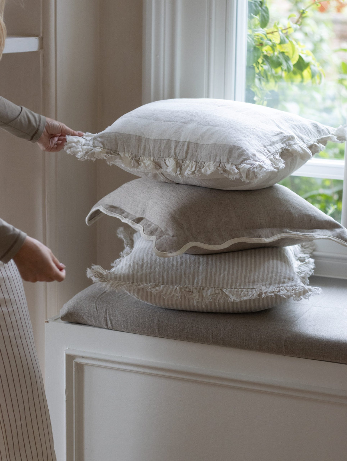 Chloe Greige Scalloped Edge Cushion 50×30