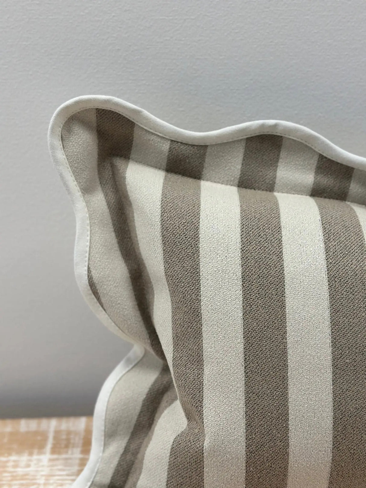 Chloe Greige Stripe Scalloped Edge Cushion