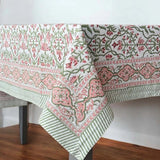 PRETTY PINK/GREEN BLOCK PRINTED TABLECLOTH
