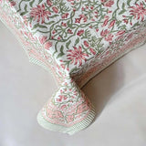 PRETTY PINK/GREEN BLOCK PRINTED TABLECLOTH