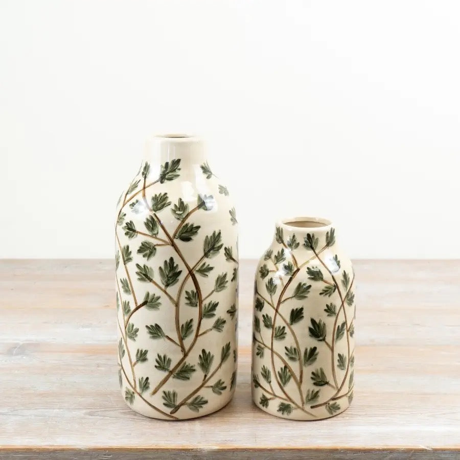 GREEN FOLIAGE CERAMIC VASE, 2 Sizes