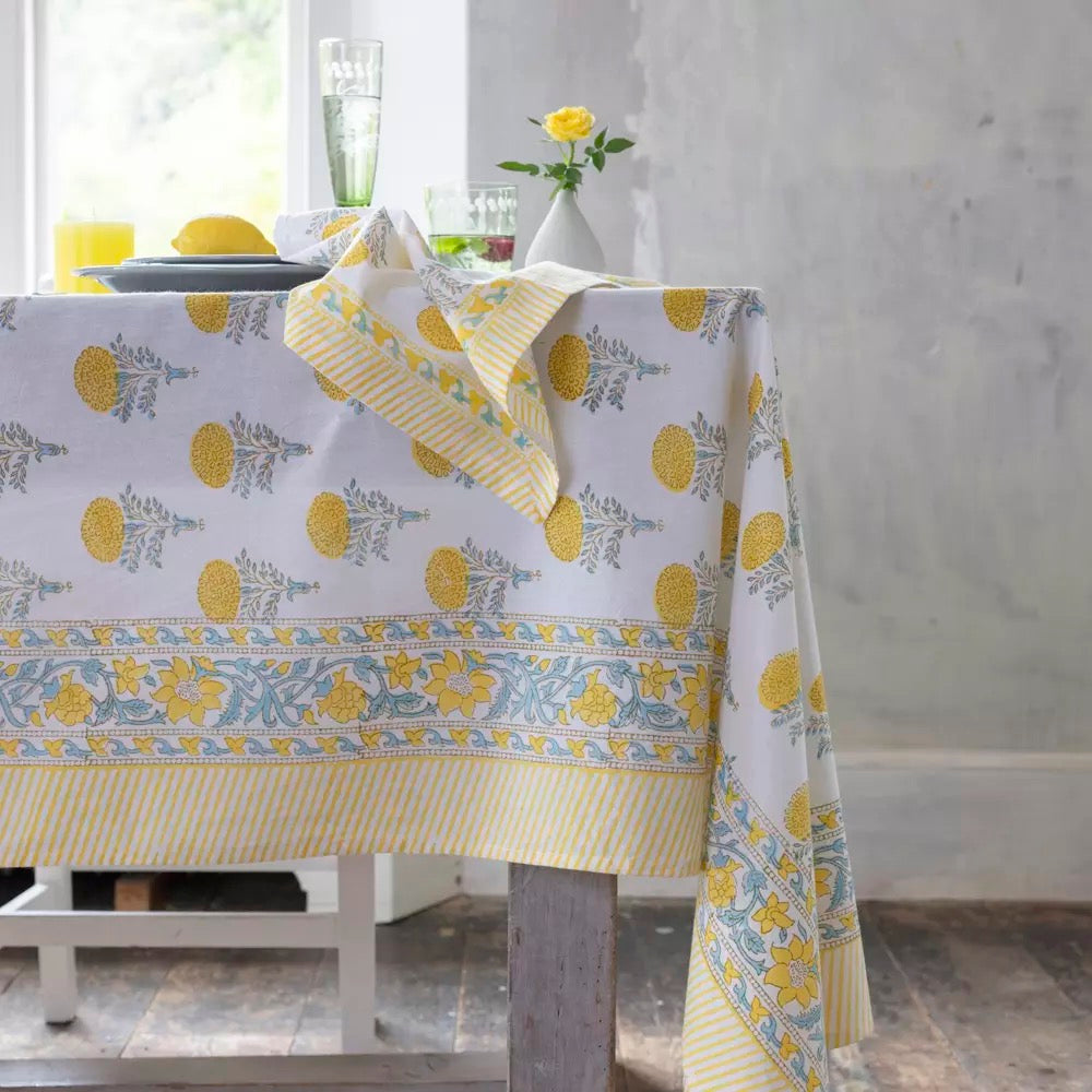 Lemon Cotton Hand Block Print Tablecloth