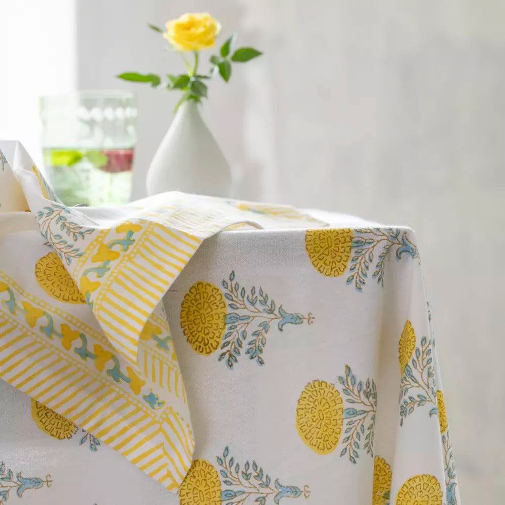 Lemon Cotton Hand Block Print Tablecloth