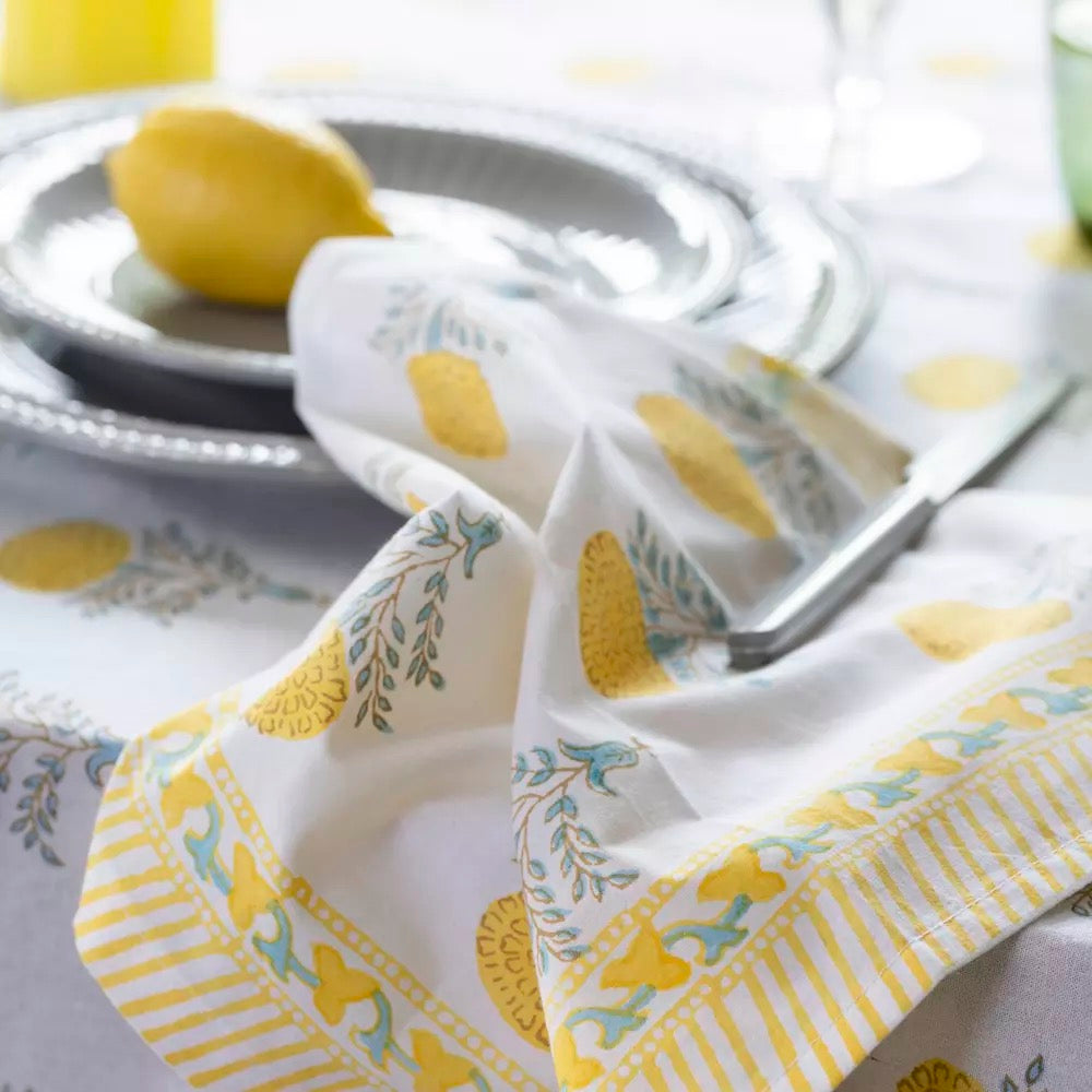Lemon Cotton Hand Block Print Tablecloth