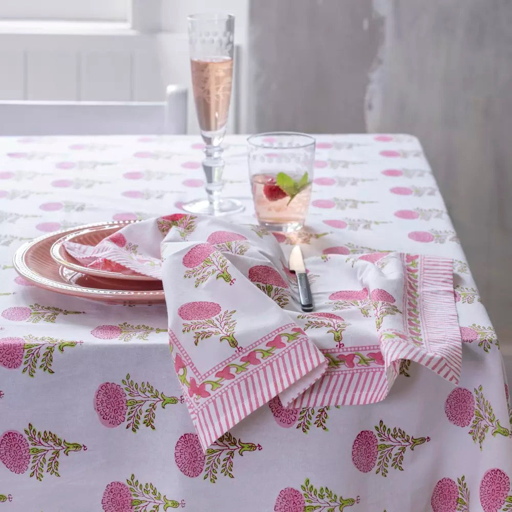 Raspberry Cotton Hand Block Print Tablecloth