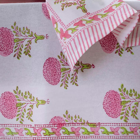 Raspberry Cotton Hand Block Print Tablecloth